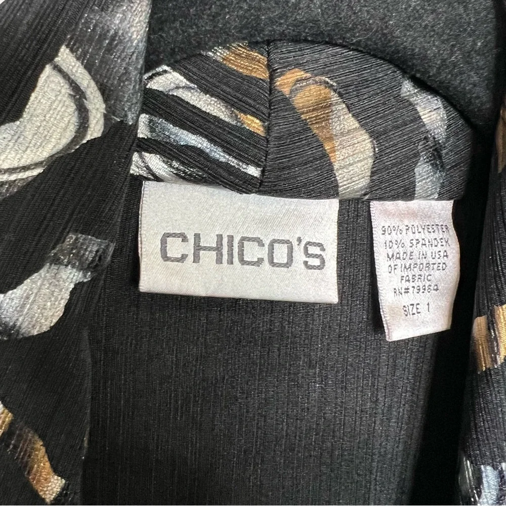 CHICO'S Glam Metallic Gold Silver and Black Open Front Cardigan Layer size 1 - Picture 6 of 10